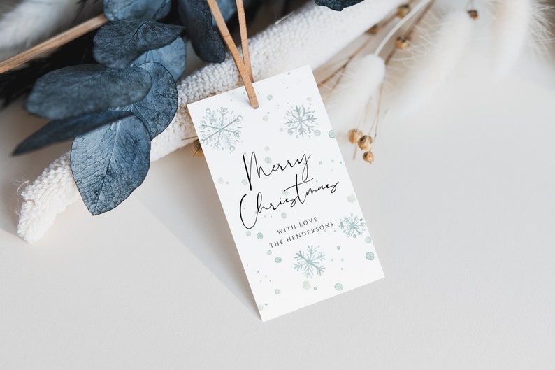 Icy Snowflakes Gift Tag Template, Christmas Present Tag Editable, Blue ...
