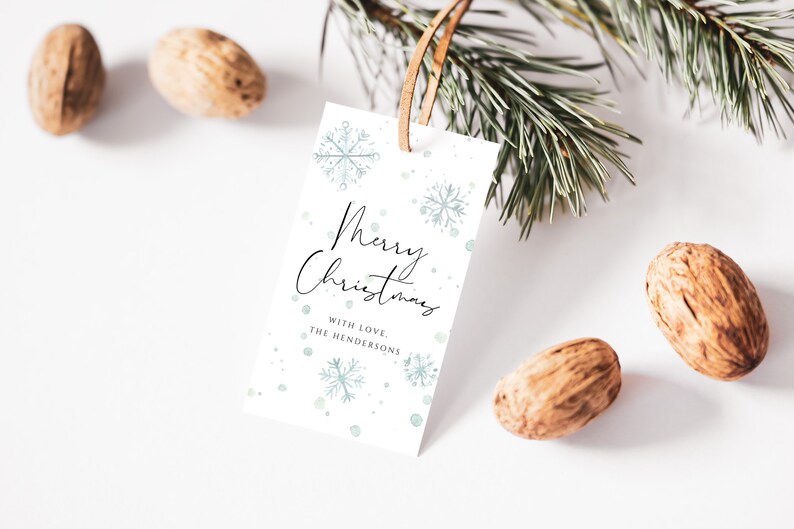 Icy Snowflakes Gift Tag Template, Christmas Present Tag Editable, Blue ...