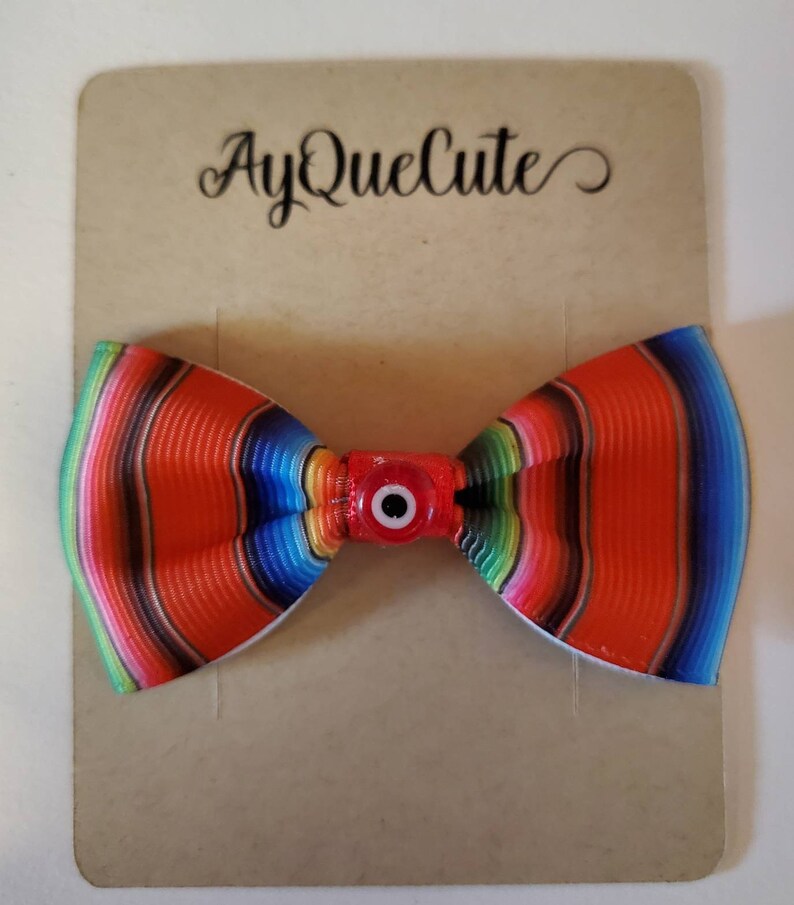 Rockabilly Hair Latina Hair Bow Mexican Blanket Toddler Hair Bow Mexican Blanket Baby Bow Red Serape Bow| Double Lined Prong Bow