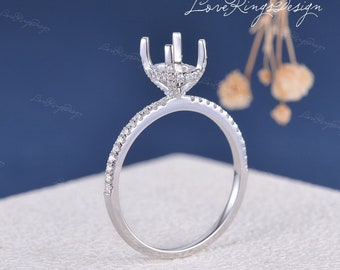 Anillo de compromiso de diamantes con halo oculto, ajuste de oro blanco, semimontaje, anillo de solitario personalizado de media eternidad, anillo de corte esmeralda redondo ovalado para mujer