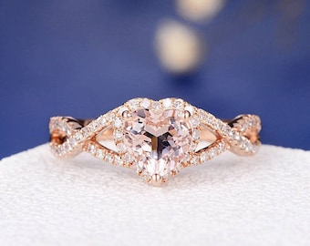 Morganite Engagement Ring Rose gold Heart Shaped Morganite Ring Split Shank Eternity Infinity Wedding Bridal Anniversary Promise Women Ring