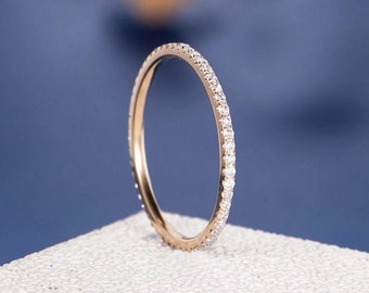 Stacking Ring Rose Gold Wedding Band Women Diamond Thin FULL Eternity Band Simple Micro Pave Dainty Minimalist Jewelry Matching Wedding
