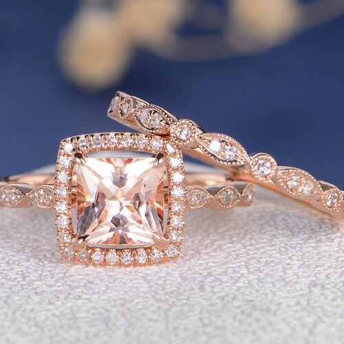 Princess Cut Morganite Engagement Ring Solitaire Rose Gold - Etsy