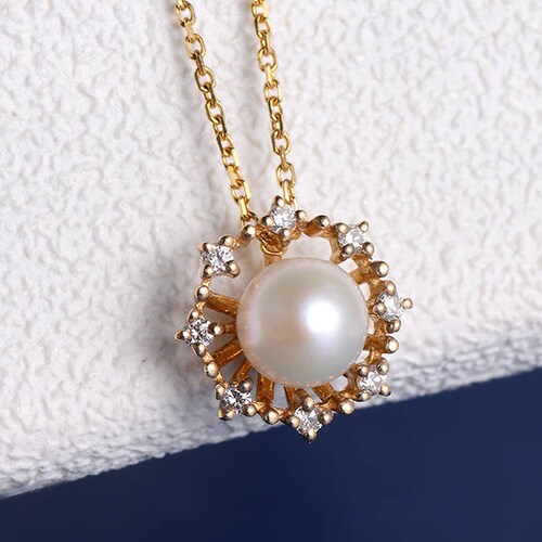 Antique Pearl Necklace Diamond Halo 
