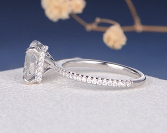 2ct 3ct 4ct Princess Cut Moissanite Engagement Ring Hidden Halo Unique Ring Square Engagement Ring Moissanite Band 3/4 Eternity Ring Simple