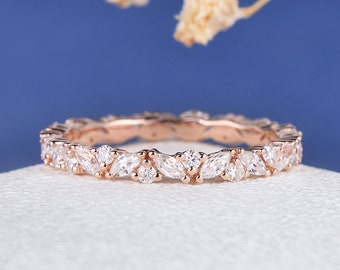 Full Eternity Marquise Moissanite Wedding Band Unique Cluster Wedding Band Women Art Deco Antique Ring Custom Fit Dainty Ring Gift Promise