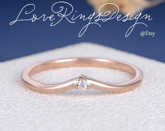 Curved Custom Band Rose Gold Diamond Wedding Band Women Simple Stacking Curved Plain Band Anniversary Promise Her Gift Birthday Mini Ring