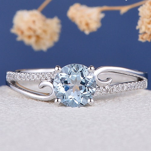 Leaves Engagement Ring White Gold Diamond Band Unique Art Etsy