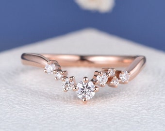 Diamond Twig Ring Custom Rose Gold Diamond Chevron Cluster Wedding Band Unique Ring Guard Women Stacking Mini Anniversary Flower Promise