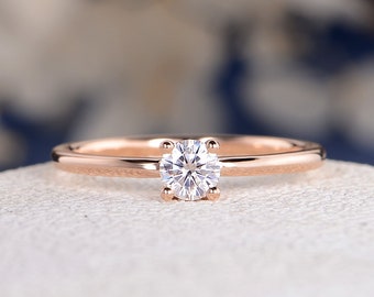 Moissanite Ring Rose Gold Engagement Ring Dainty Solitaire Natural Diamond Engagement Ring For Women Bridal Custom Simple Minimalist Ring