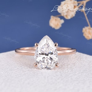 1.5/2/3ct Pear Shaped Moissanite Engagement Ring Hidden Halo Ring Rose Gold Solitaire Wedding Ring Stackable ring Minimalist Promise Ring image 1