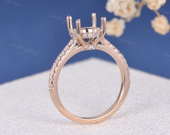 Hidden Halo Diamond Ring Setting Rose Gold Engagement Ring Setting Custom Semi mount Peekaboo Setting Half Etenity Stacking Band Unique