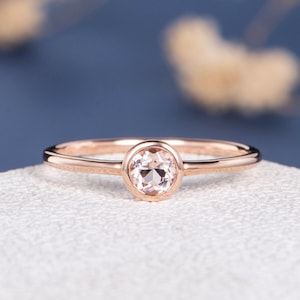 Bezel Set Morganite Ring Morganite Engagement Ring Rose Gold Round Cut Ring Stacking Minimalist  Anniversary Simple Basic Everyday Delicate