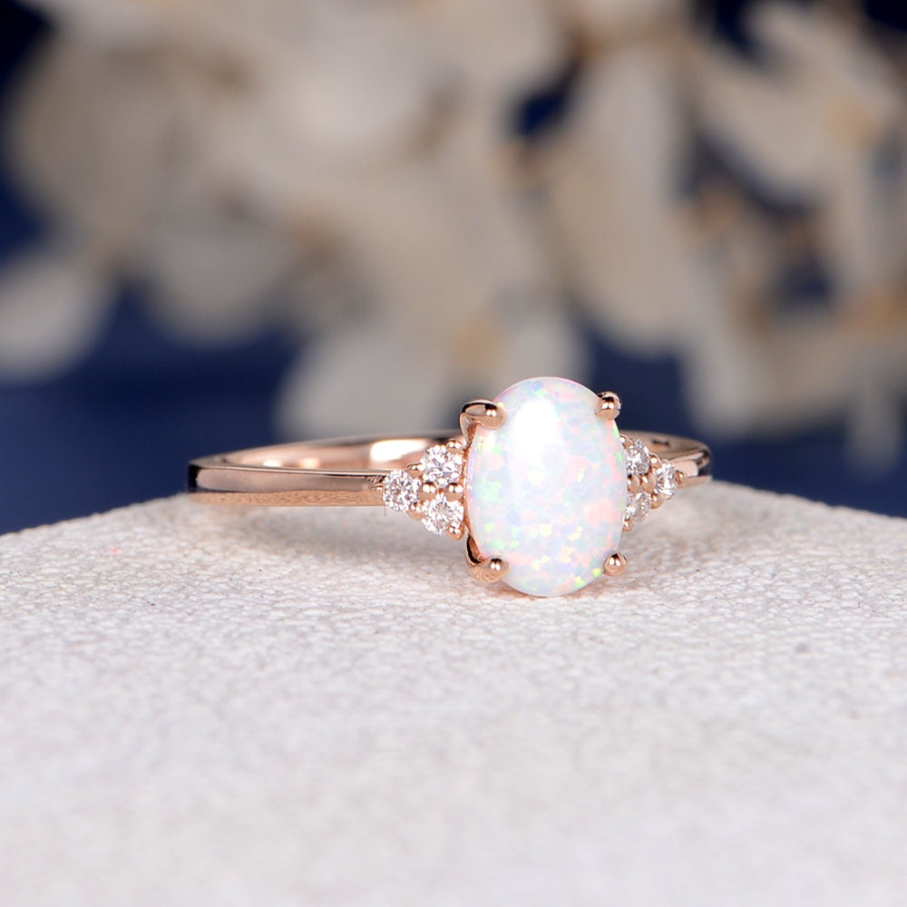 Lab White Opal Engagement Ring Unique Rose Gold Engagement - Etsy Canada