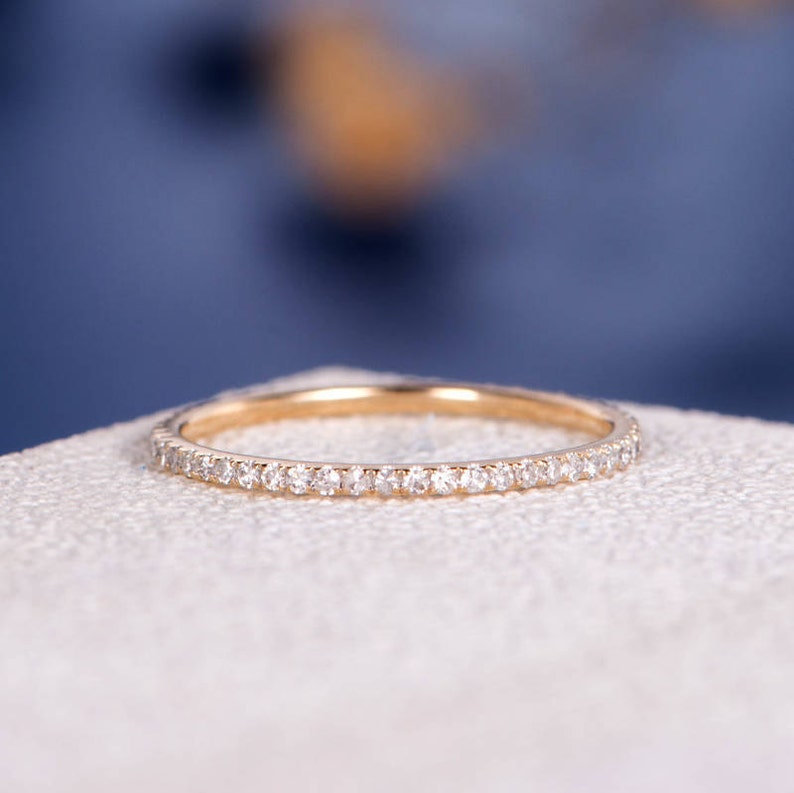 Stacking Ring Rose Gold Wedding Band Women Diamond Thin FULL Eternity Band Simple Micro Pave Dainty Minimalist Jewelry Matching Wedding image 5