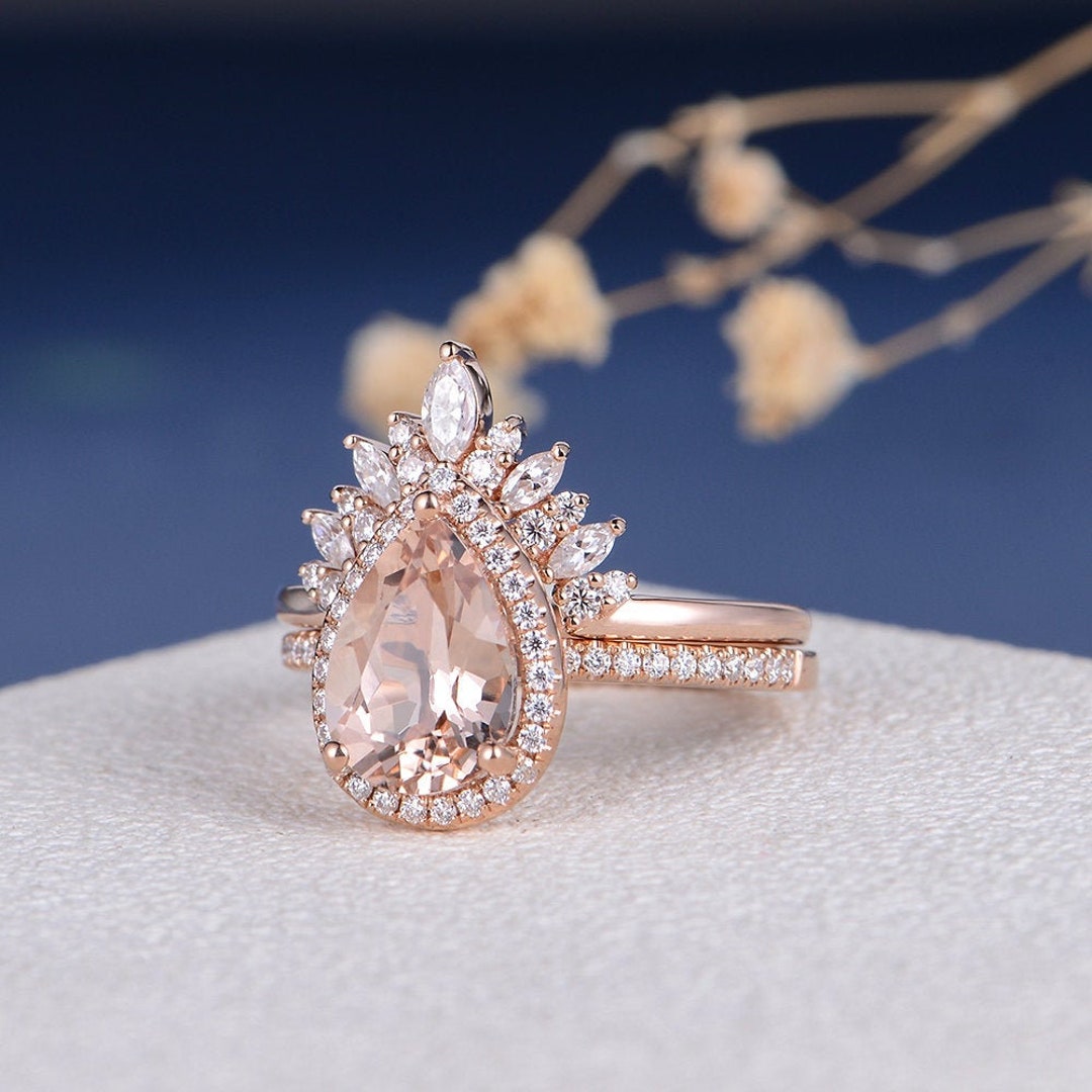 Cluster Engagement Ring Set Rose Gold 2ct Pear Shaped - Etsy
