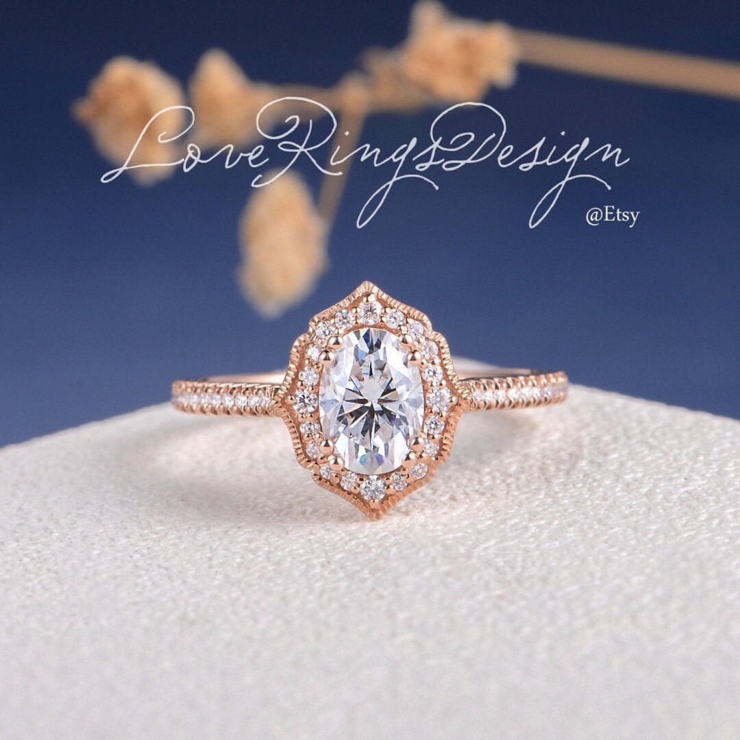 Vintage Moissanite Engagement Ring Antique Moissanite Ring Rose Gold