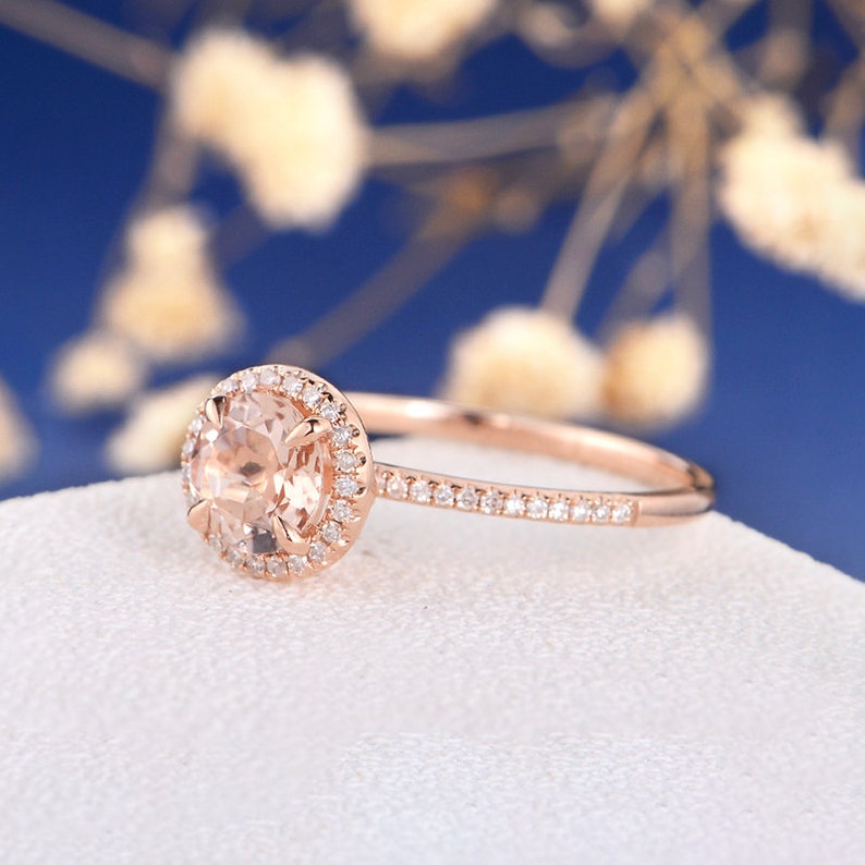 Morganite Ring Rose Gold Engagement Ring Halo Wedding Bridal - Etsy