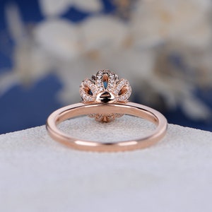 Unique London Blue Topaz Engagement Ring Vintage Rose Gold Wedding Ring Women Flower Halo Diamond Ring Birthstone Topaz Jewelry image 9