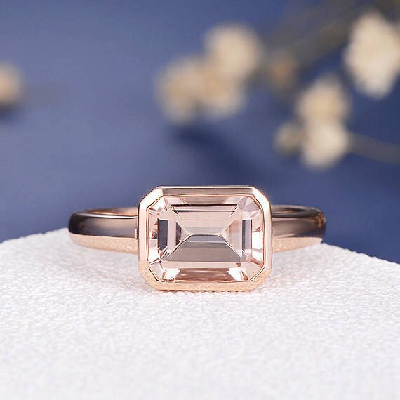 Morganite Engagement Ring Rose Gold Bezel Set Wedding Minimalist