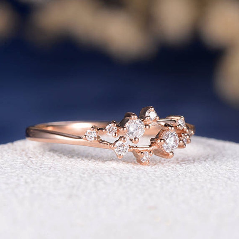 Flower Diamond Engagement Ring Snowflake Cluster Floral Dainty Ring Rose Gold Unique Twig Wedding Band Mini Anniversary Gift Promise Women image 3