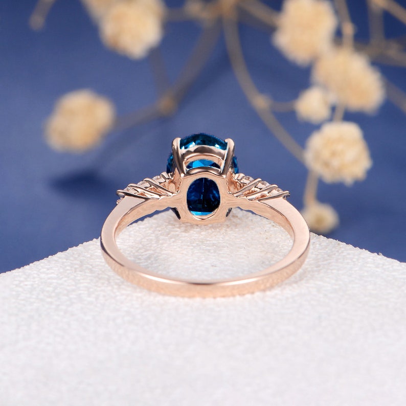 London Blue Topaz Engagement Ring Unique Solitaire Ring Rose | Etsy