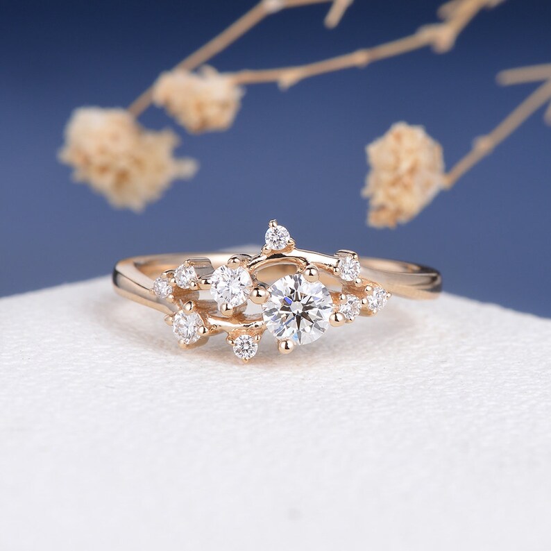 Payment Plan Moissanite Engagement Ring Diamond Cluster Ring Etsy