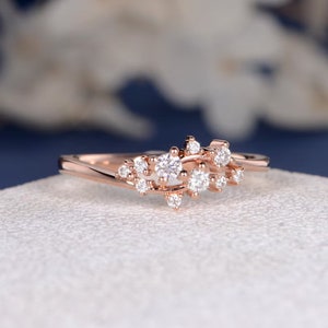 Flower Diamond Engagement Ring Snowflake Cluster Floral Dainty Ring Rose Gold Unique Twig Wedding Band Mini Anniversary Gift Promise Women image 9