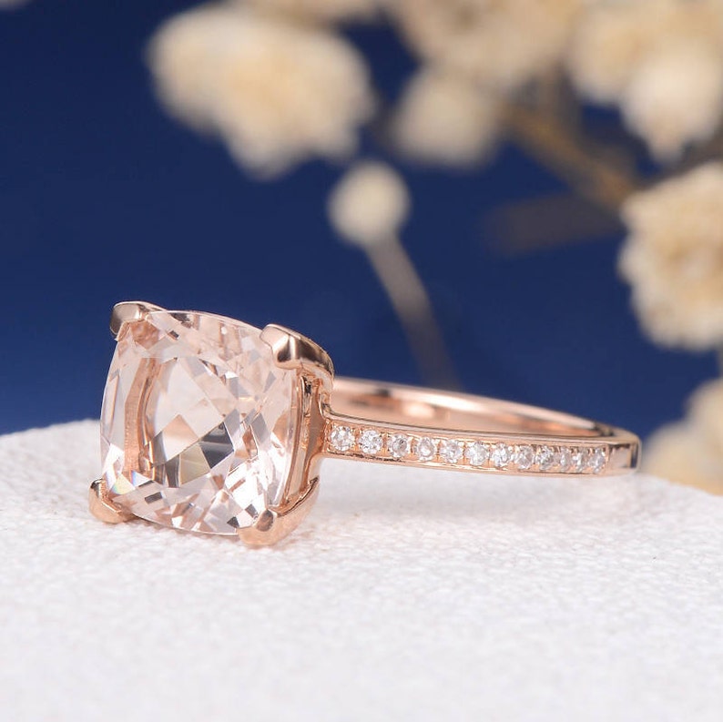 Cushion Cut Morganite Engagement Ring Rose Gold Simple Wedding Etsy