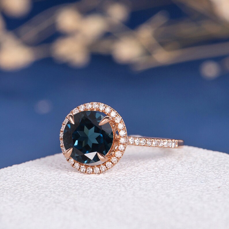 8mm London Blue Topaz Ring Rose Gold Engagement Ring Natural - Etsy