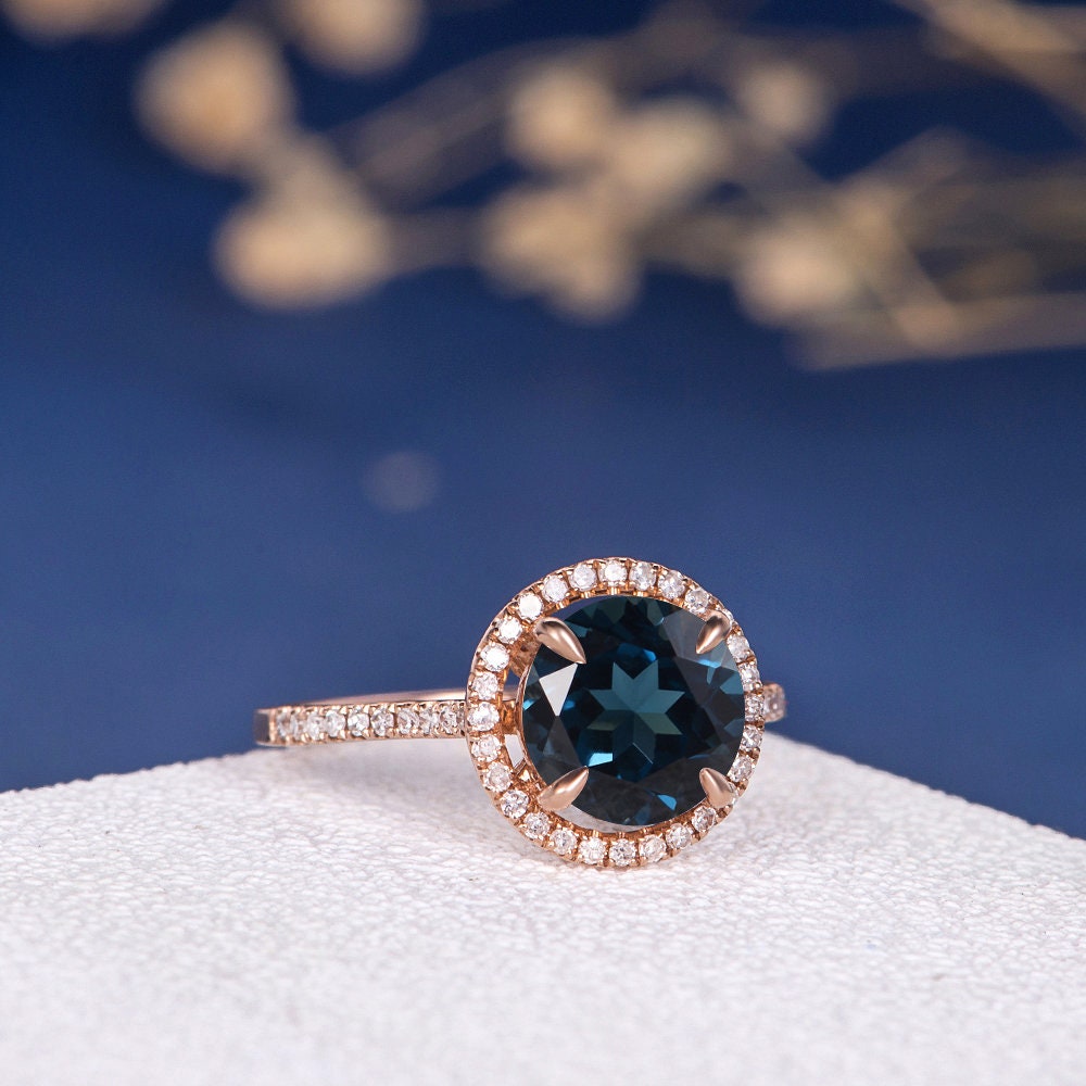 8mm London Blue Topaz Ring Rose Gold Engagement Ring Natural | Etsy