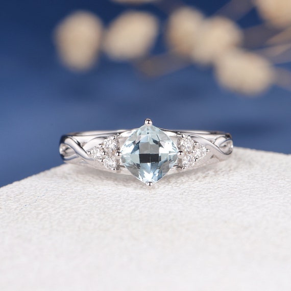 Aquamarine Engagement Ring White Gold Wedding Ring Unique Etsy