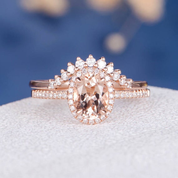 Rose Gold Engagement Ring Bridal Set Morganite Ring Diamond | Etsy
