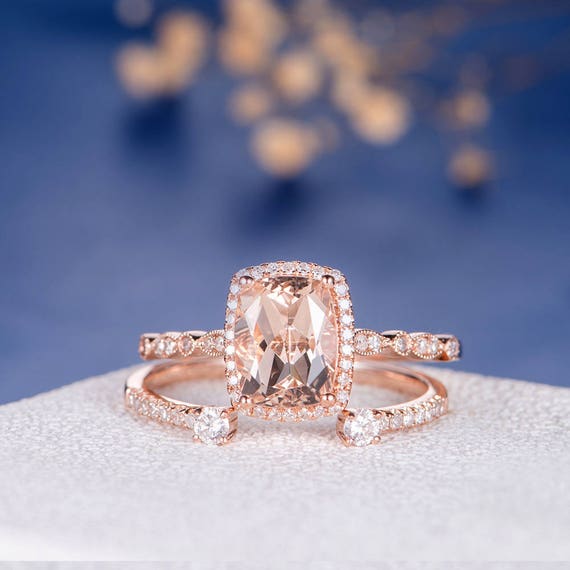 Art Deco Morganite Engagement Ring Cuff Custom Band Women Rose | Etsy