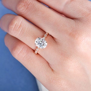 2ct Moissanite Ring Art Deco Oval Cut Moissanite Engagement Ring Rose Gold 7x9mm Antique Solitaire Unique Anniversary Promise Women Diamond image 10