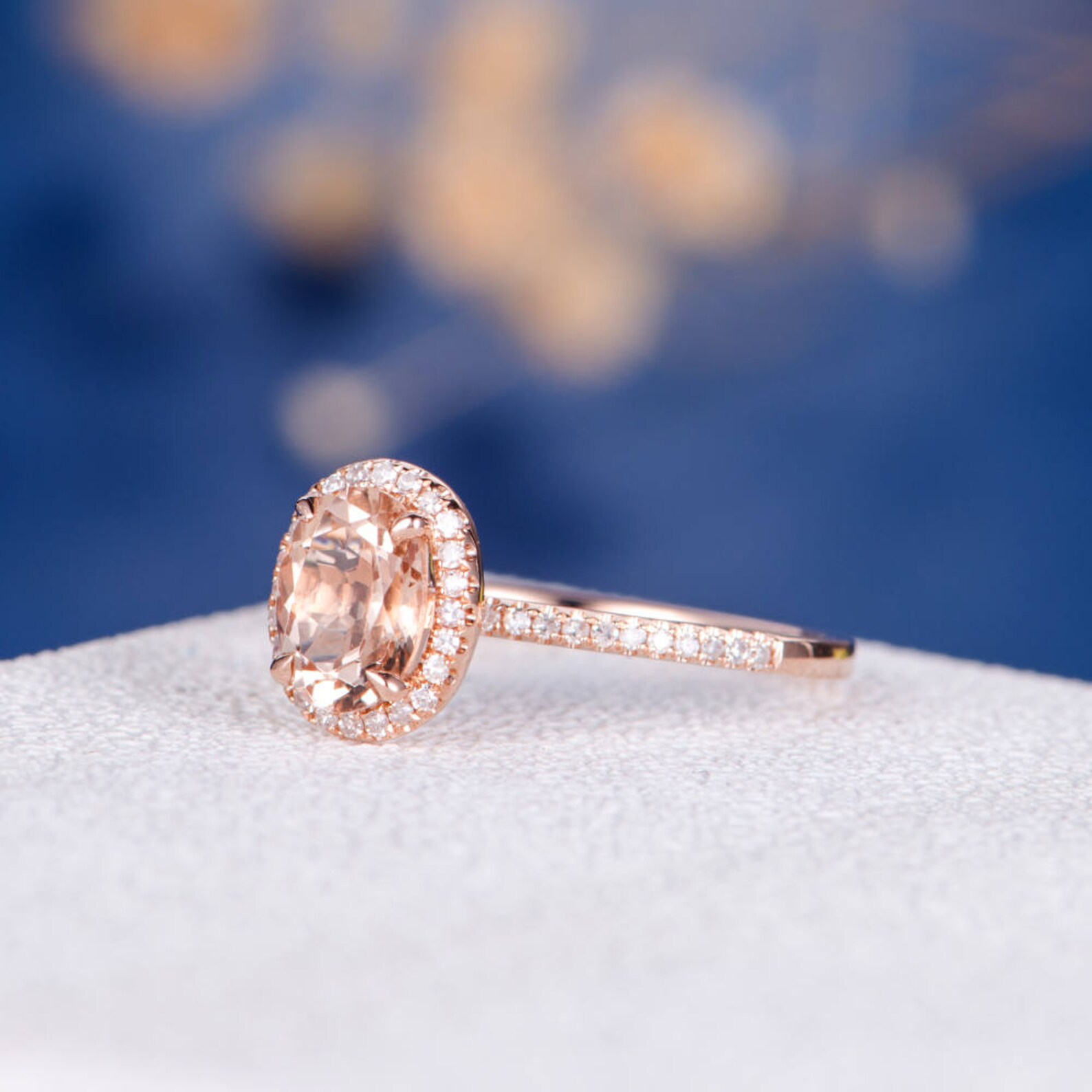 Oval Cut Engagement Ring Rose Gold Ring Halo Diamond Etsy
