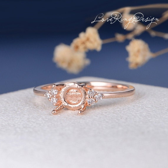 Cluster Engagement Ring Setting Rose Gold Diamond Setting