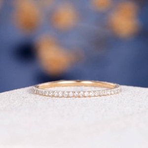 Stacking Ring Rose Gold Wedding Band Women Diamond Thin FULL Eternity Band Simple Micro Pave Dainty Minimalist Jewelry Matching Wedding image 7