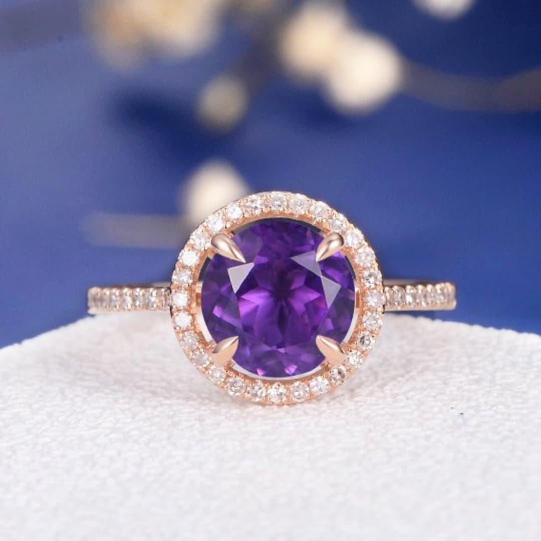 8mm Natural Amethyst Ring Rose Gold Unique Engagement Ring - Etsy