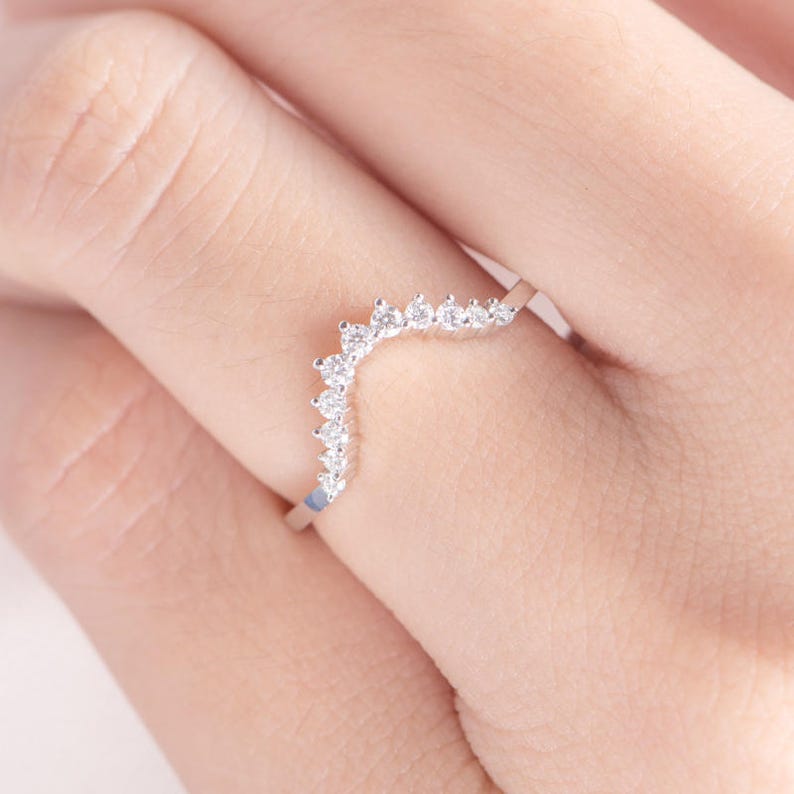 Unique Wedding Band Women Retro Diamond Matching Bridal Etsy