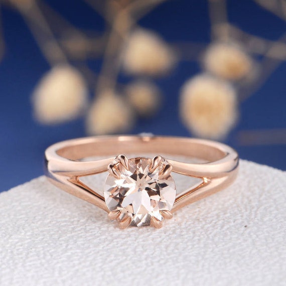 Morganite Engagement Ring Solitaire Ring Rose Gold Bridal Simple
