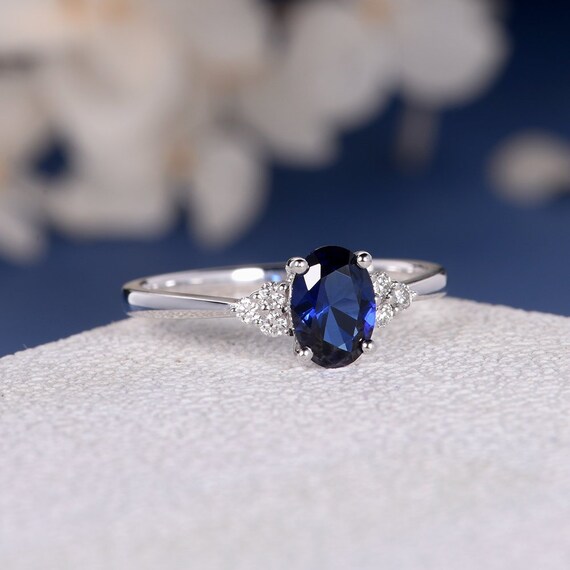 14k Or Blanc Naturel Saphir Bleu Eternity Ring septembre Pierre de Naissance Taille 7