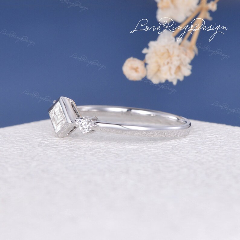 Unique Kite Cut Engagement Ring Moissanite Ring White Gold Minimalist Wedding Band Women Vintage Moissanite Ring Anniversary Gift for her image 5