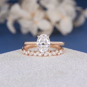 1.5CT Moissanite Bridal Set Vintage Oval Solitaire Moissanite Engagement Ring Unique Cluster Wedding Band Women Simple Anniversary Ring 2pcs image 9