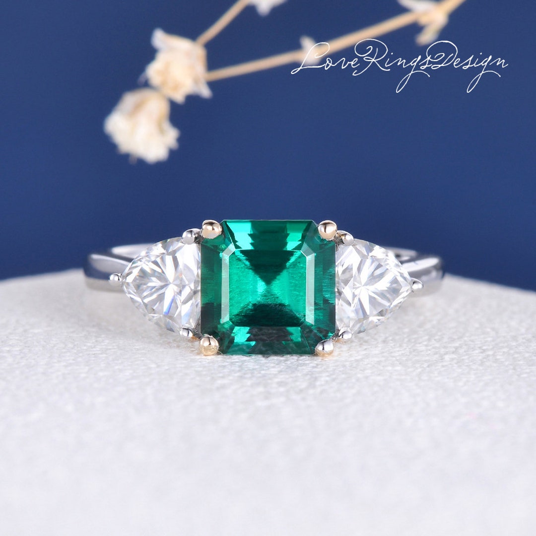 Emerald Cut Lab Emerald Ring Square Lab Emerald Engagement Etsy