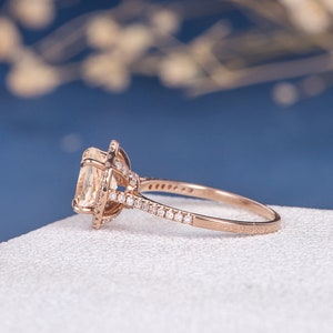 Morganite Engagement Ring 8mm Peachy Morganite Ring Unique Diamond Ring Setting Rose Gold Engagement Ring Halo For Woman Gift Anniversary image 6