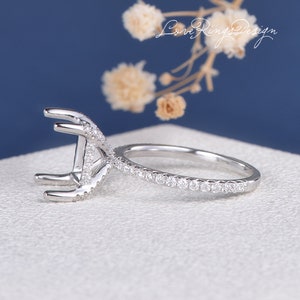 Custom Diamond Semi Mount Engagement Ring Setting White Gold Hidden Halo Moissanite Basket Paved Setting Solitaire Ring Personalized Gift