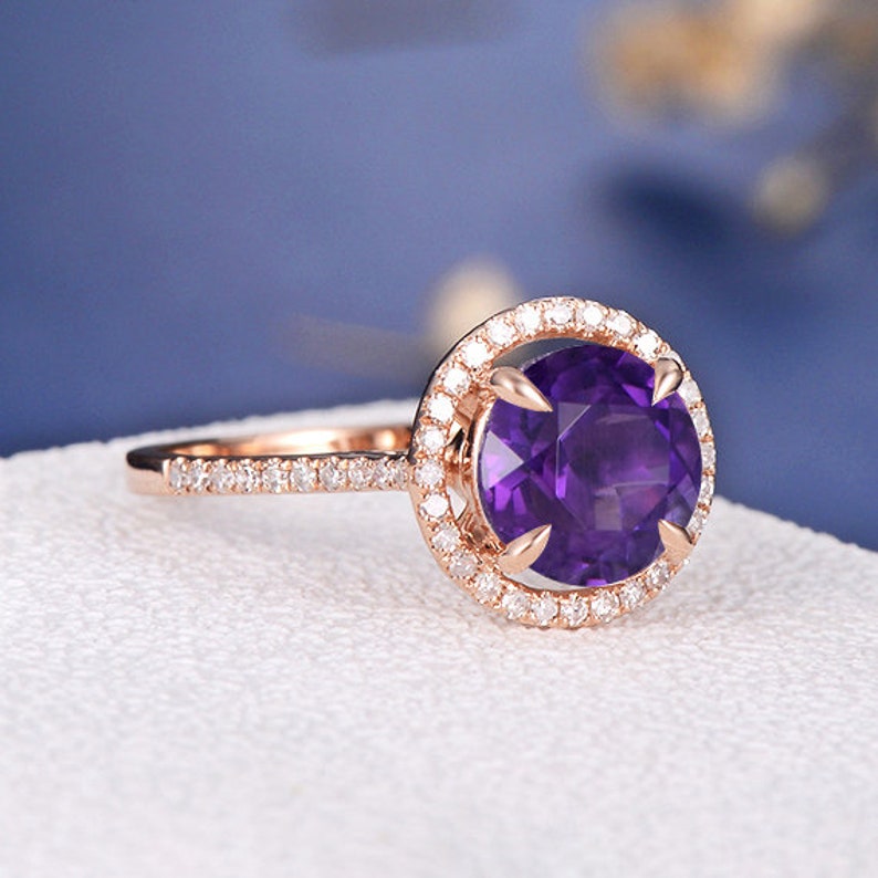 8mm Natural Amethyst Ring Rose Gold Unique Engagement Ring - Etsy