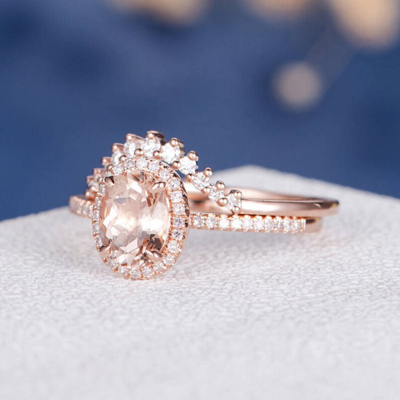 Rose Gold Engagement Ring Bridal Set Morganite Ring Diamond - Etsy