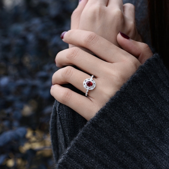 Genuine Ruby and Diamond Flower Engagement Ring –Nature Inspired July –  NaturalGemsAtelier